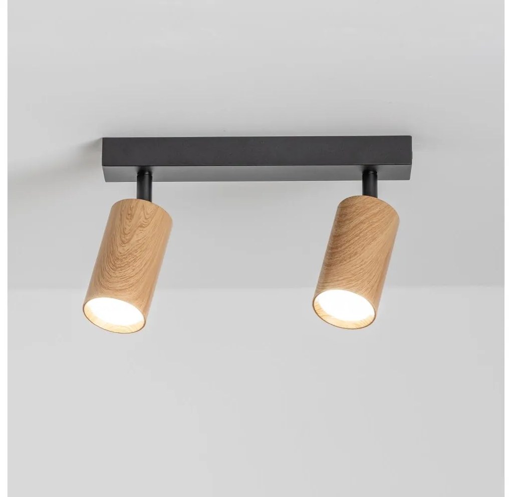 Brilagi - Faretto SELE 2xGU10/30W/230V nero/decorazioni in rovere