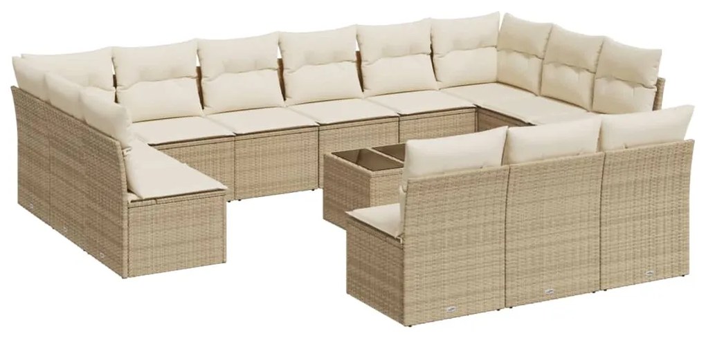 Set Divani da Giardino 14pz con Cuscini in Polyrattan Beige