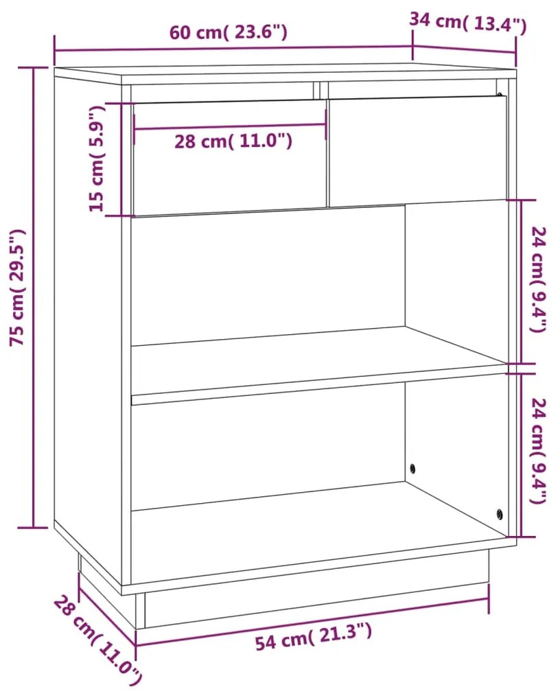 Mobile Consolle Bianco 60x34x75 cm in Legno Massello di Pino