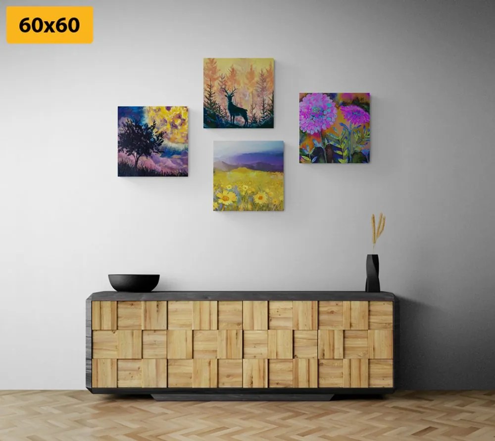 Set di quadri – Imitazione di pittura a olio di cervo in natura
