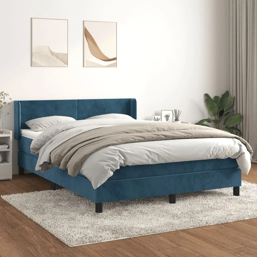 Giroletto A Molle Con Materasso Blu Scuro 140x190 Cm İn Velluto /