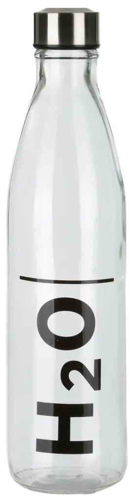 Bottiglia acqua vetro 1 L scritta nera H20 Aqualuxe