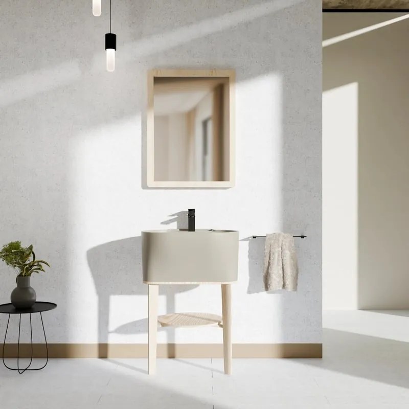Mobile sottolavabo e lavabo Tina frassino naturale e matera L 50 x H 57 x P 41.5 cm 1 vasca