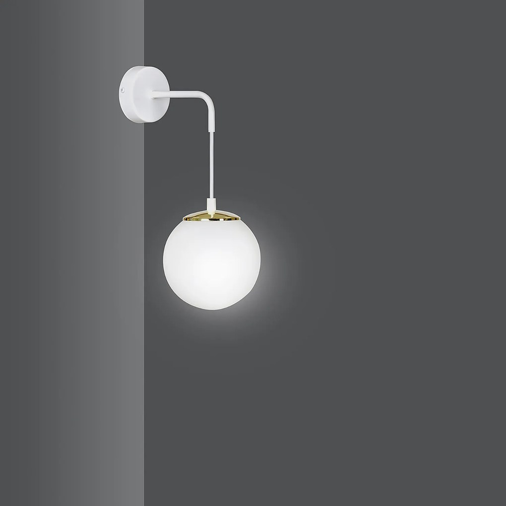 Applique Moderna 1 Luce Tsukuyomi In Acciaio Bianco E Oro E Vetro A Sfera Opale