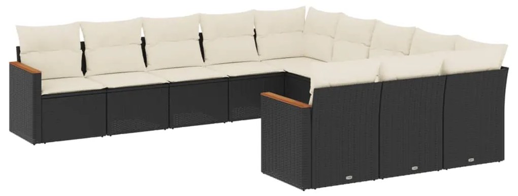 Set Divani da Giardino 11 pz con Cuscini in Polyrattan Nero