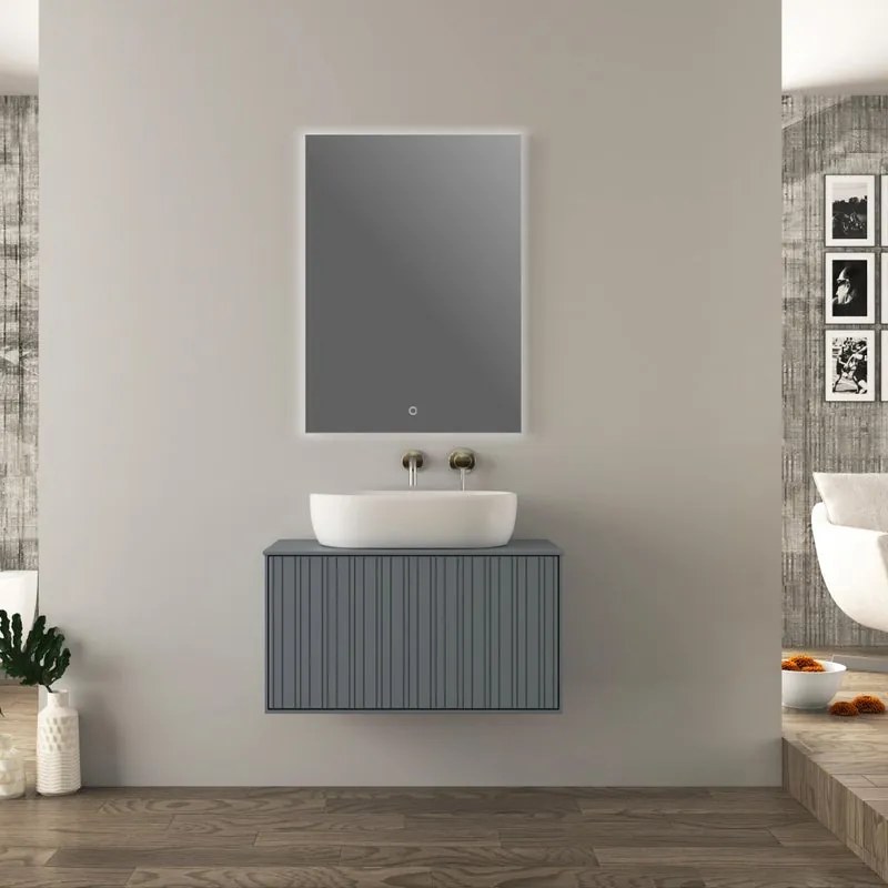 Mobile da bagno sotto lavabo BADEN HAUS DOMINO blu ghiaccio opaco L 80 x H 43 x P 46 cm 1 cassetto, lavabo non incluso