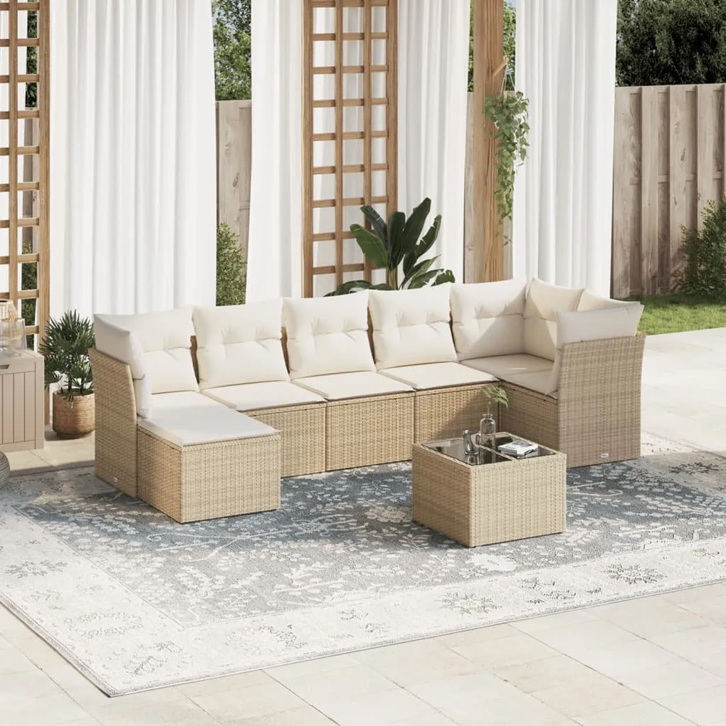 Set divano da giardino 8 pz con cuscini beige in polyrattan