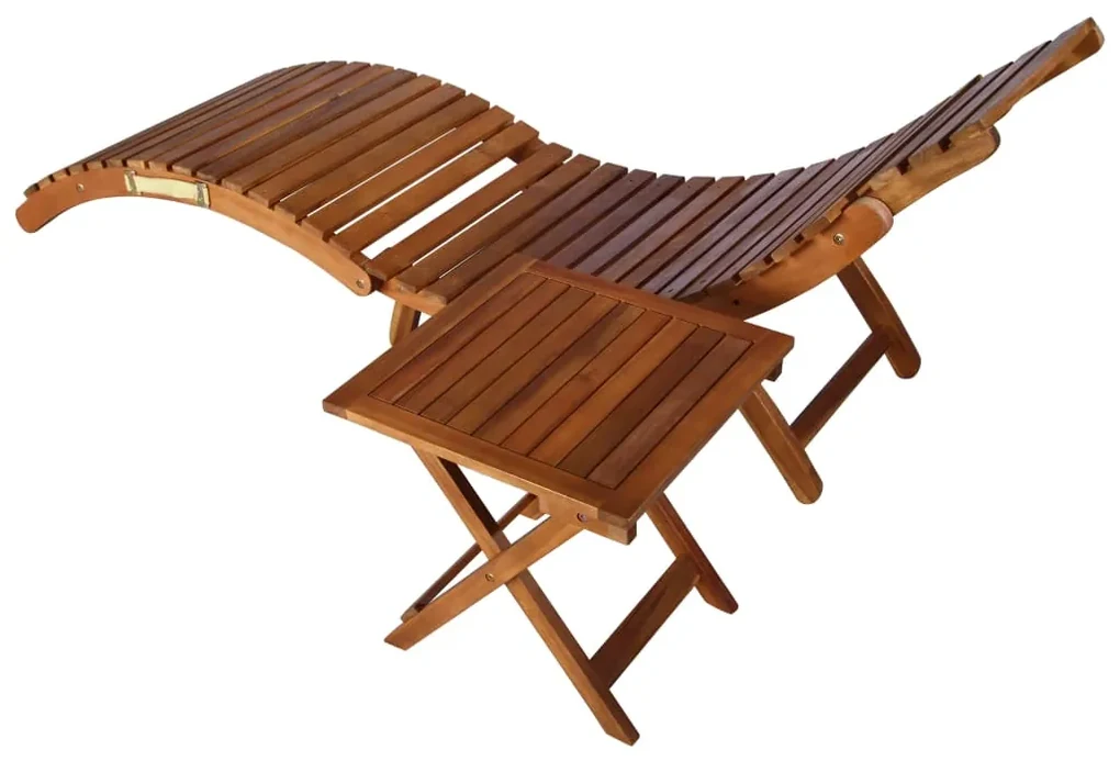 Lettino prendisole con tavolo in massello d'acacia marrone