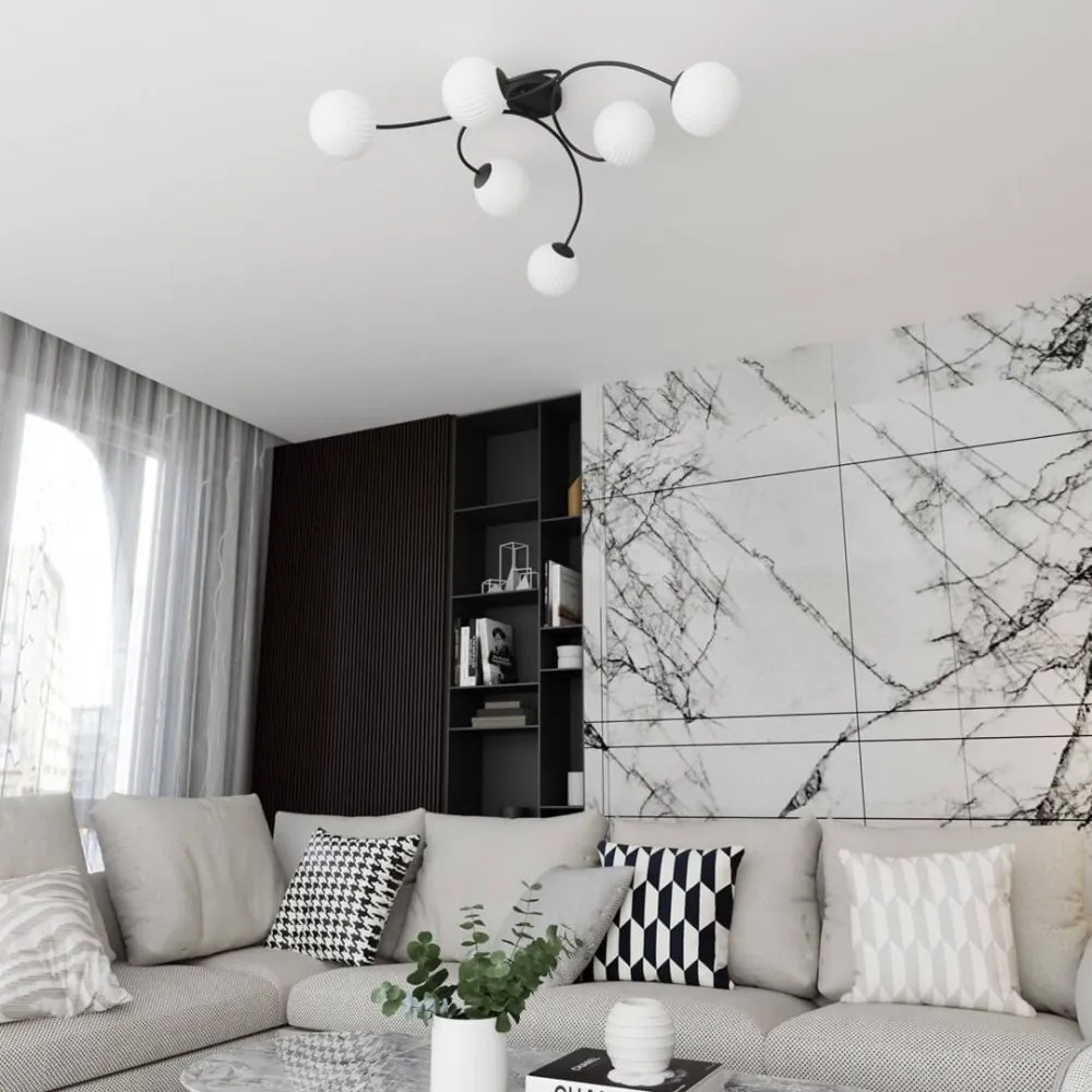 Lampada da soffitto in acciaio e vetro VIBRA 6 da interno 6xE14 Colore del corpo Nero e Bianco