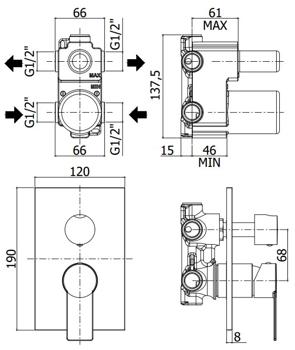 Paffoni Tango Ta018cr Miscelatore doccia Incasso Con Deviatore e 2 Uscite Cromo