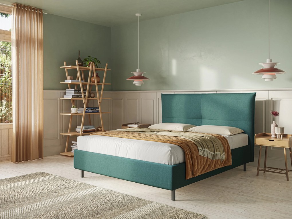 Izumi letto imbottito contenitore con piedi alti in tessuto smacchiabile T05 verde