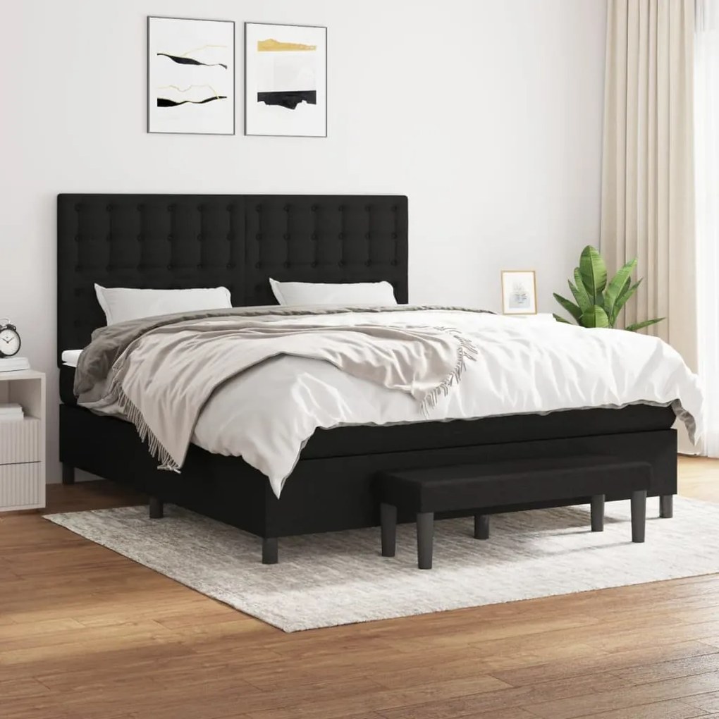 Giroletto A Molle Con Materasso Nero 160x200 Cm İn Tessuto /