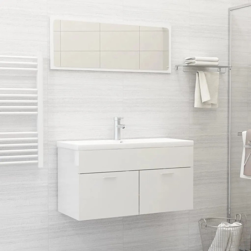 Set mobili da bagno 2 pz bianco lucido in truciolato