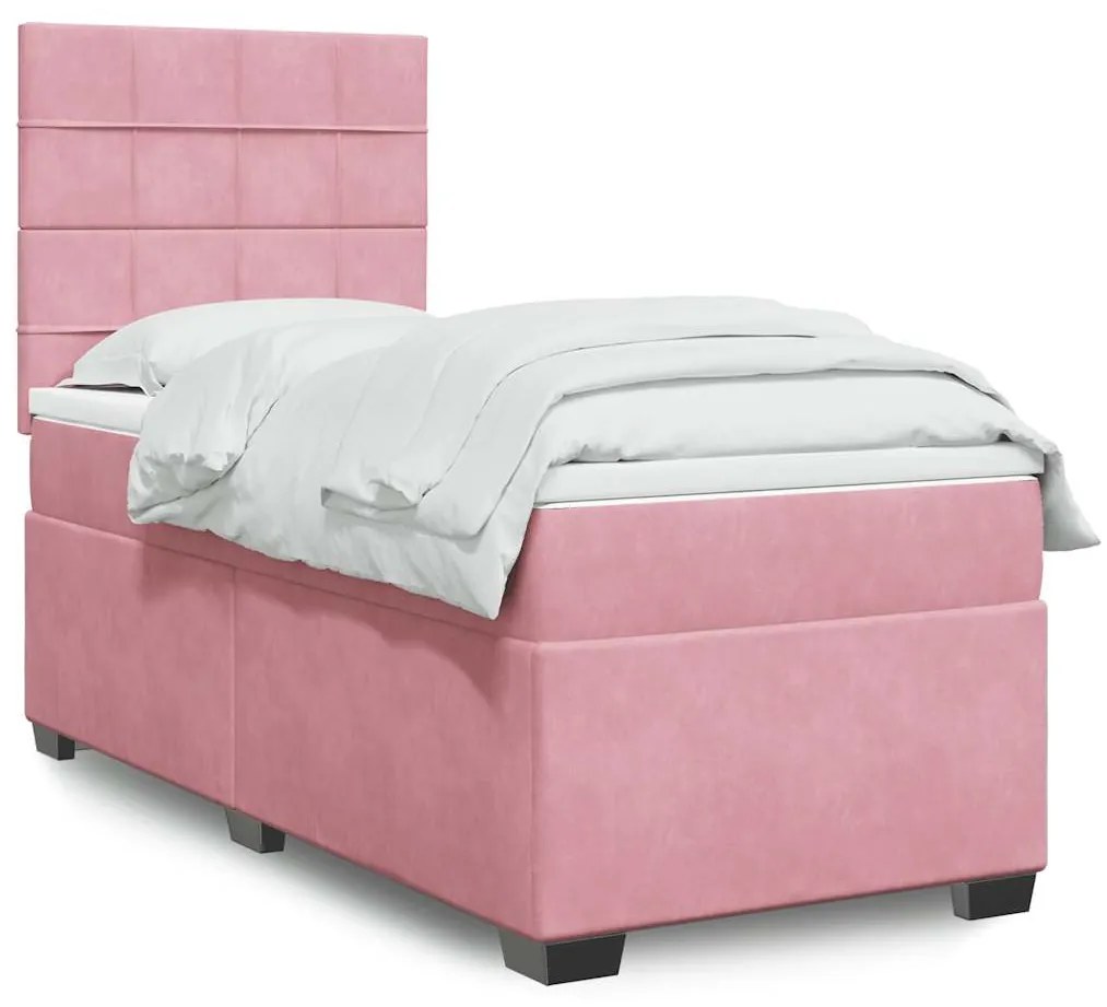 Giroletto A Molle Con Materasso Rosa 90x190 Cm İn Velluto /
