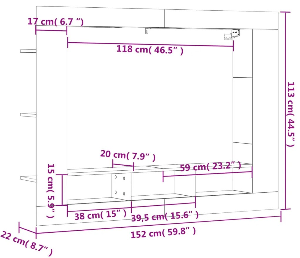 Mobile Porta TV Bianco 152x22x113 cm in Legno Multistrato