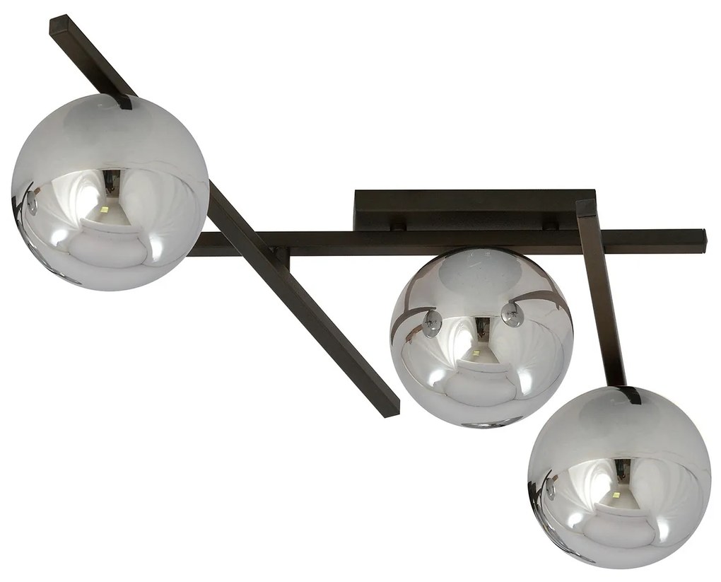 Plafoniera Moderna 3 Luci Teti In Acciaio Nero Bracci Regolabili E Vetro Fumè