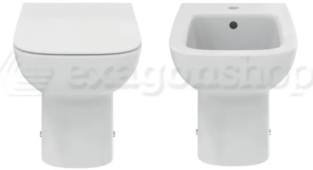 Ideal Standard I Life A coppia sanitari a pavimento bidet e Vaso RimLS+ Con Sedile Slim Rallentato Bianco Europeo T452501+T452601+T481301