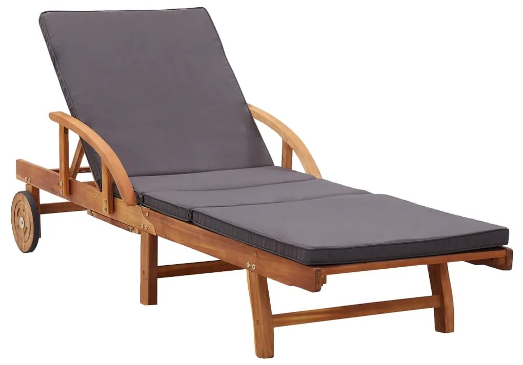 Lettino Prendisole Con Cuscino İn Legno Massello Di Acacia /