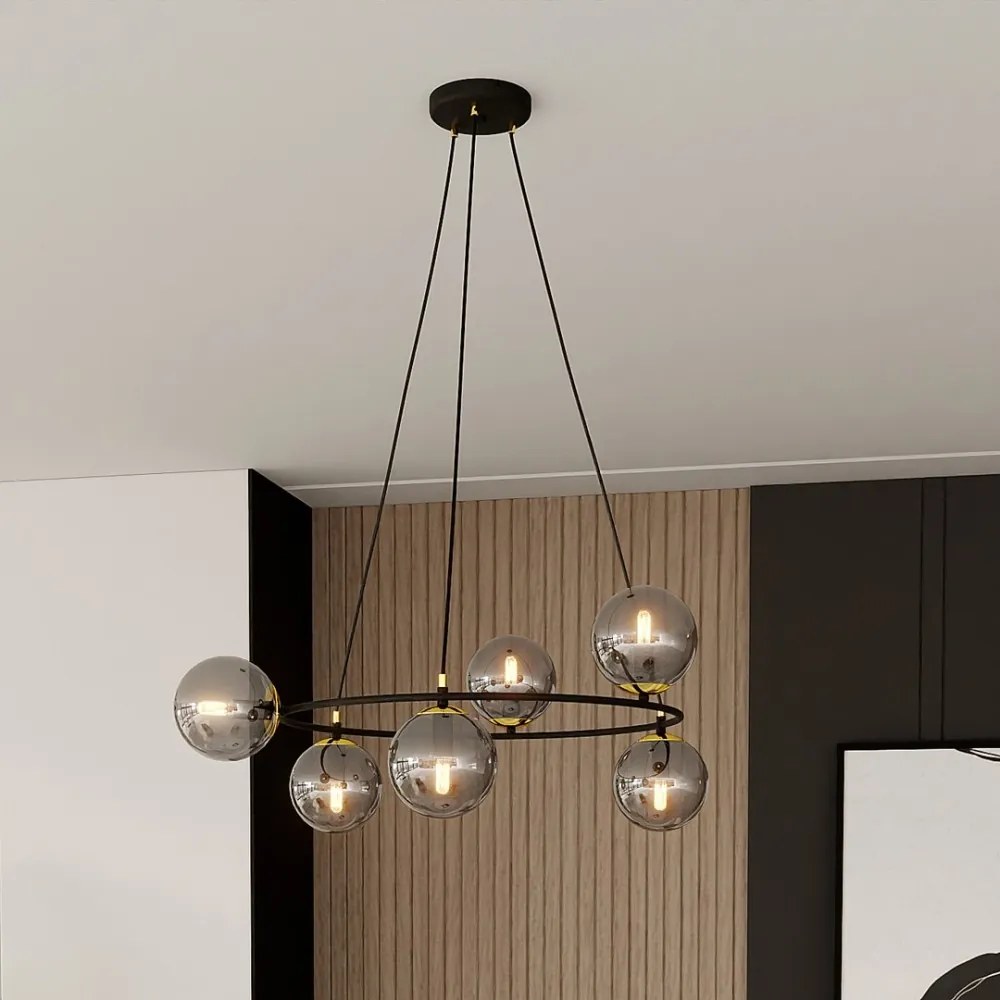 Lampadario a Sospensione AZURA 6 in Acciaio e Vetro 6xE14 Colore del corpo Nero e Grafite