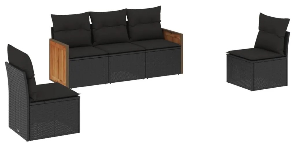 Set divani da giardino 5 pz con cuscini in polyrattan nero