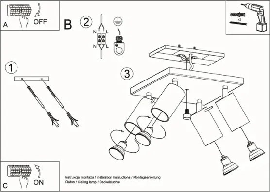 Plafoniera da Soffitto 4xGU10 RING 4 Orientabile in Acciaio