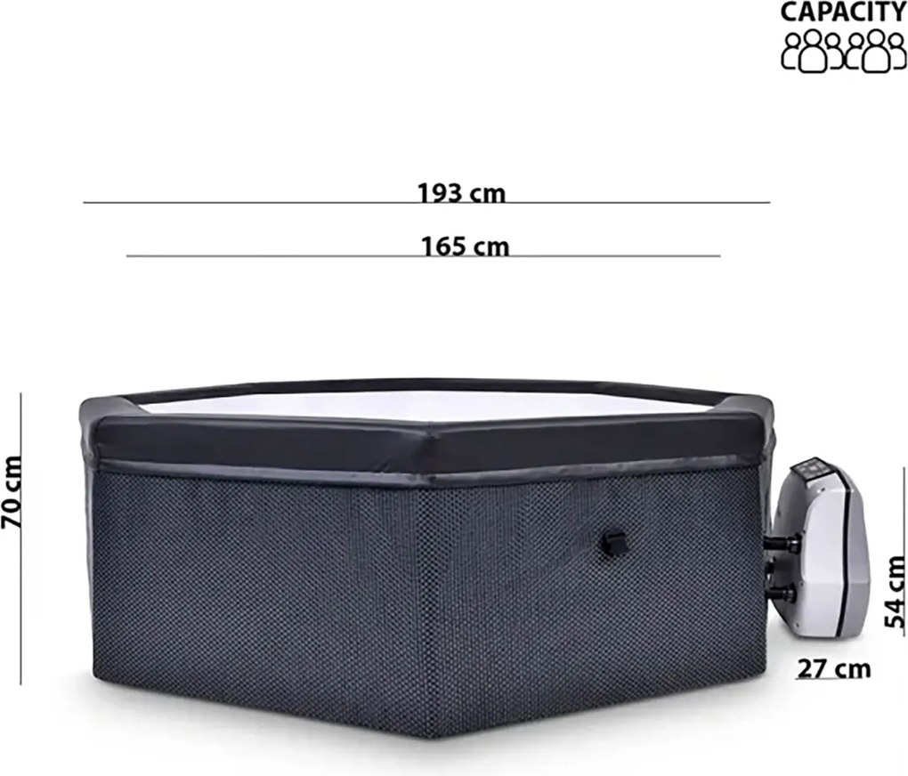 Vasca Idromassaggio Piscina Spa Semirigida Ottavia 4 Adulti 2 Bambini 1000 L 193x193x70 cm in PVC Grigio...