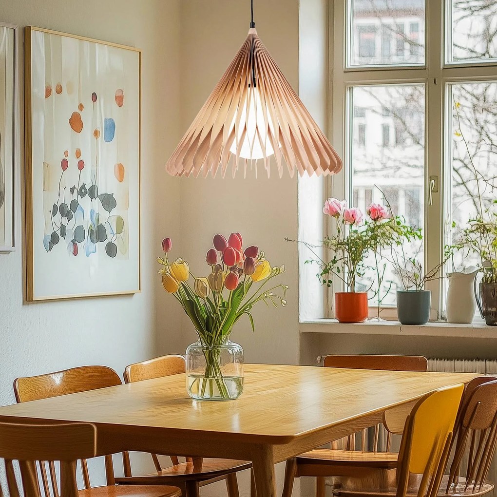 ALDEX Lampada a sospensione Nature Sun in vetro XL, conico appuntito, Ø 48 cm, legno