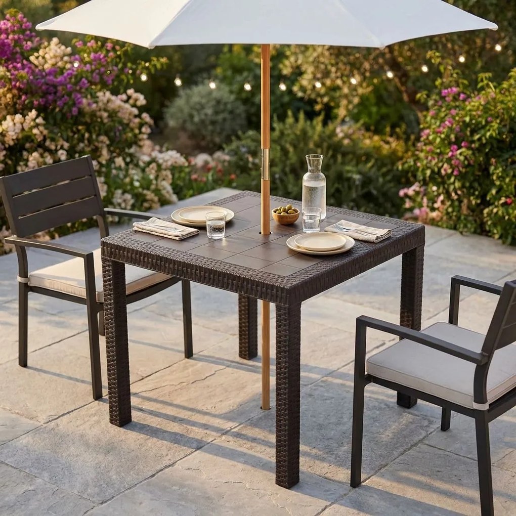 CALIGOLA - tavolo da giardino in wicker quadrato