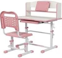 Banco Studio Scuola per Bambini 80x54,5x104 cm con Sedia Regolabile e Piano Inclinabile Rosa