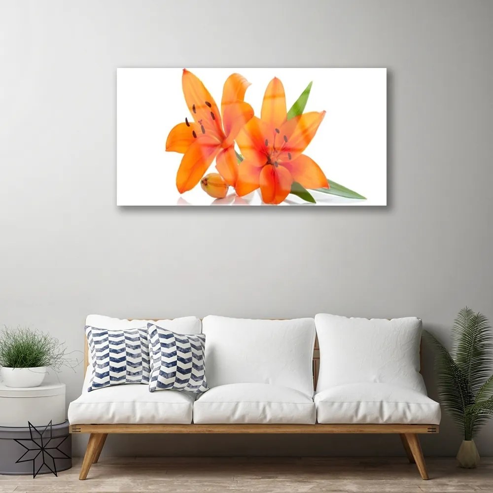 Quadro acrilico Fiori di piante arancioni 100x50 cm