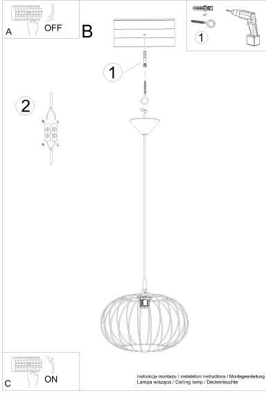 Sollux SL.1185 - Lampadario a sospensione con filo TSUNO 1xE27/15W/230V nero