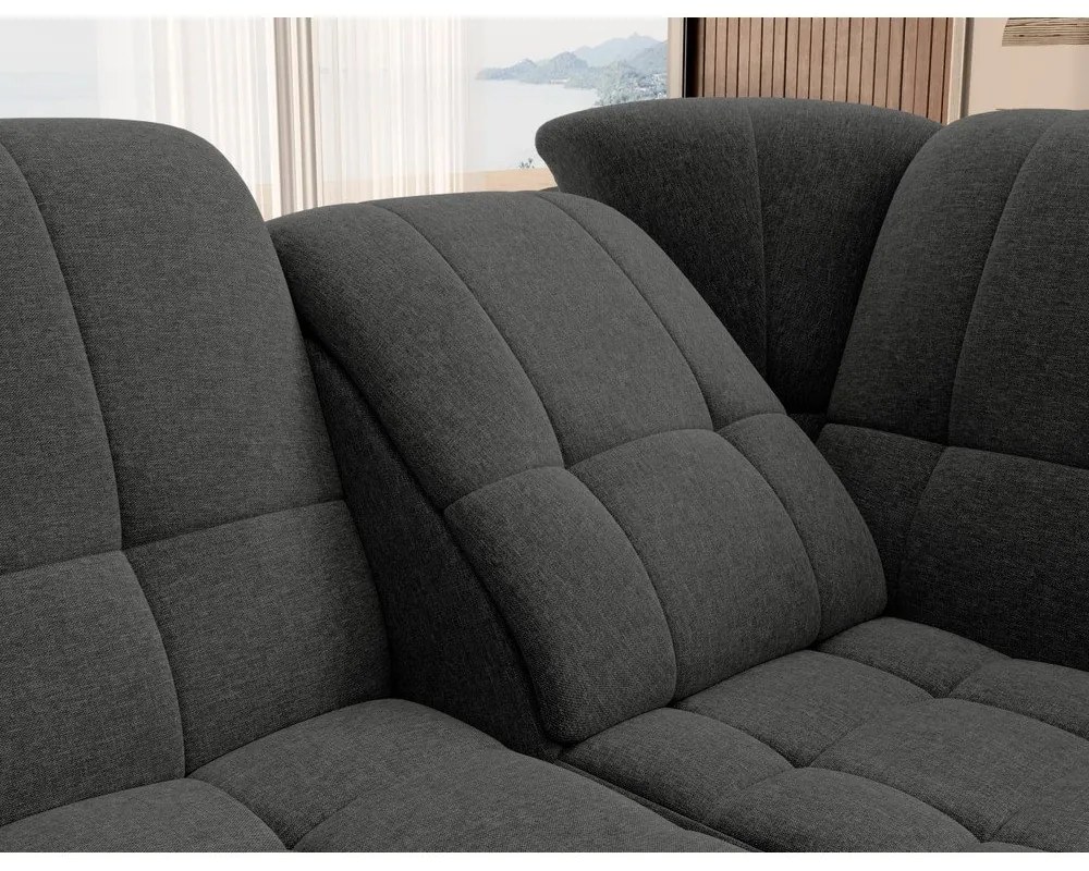 Divano angolare grigio scuro allungabile/con contenitore (con penisola a destra/a L) Sado – ELTAP