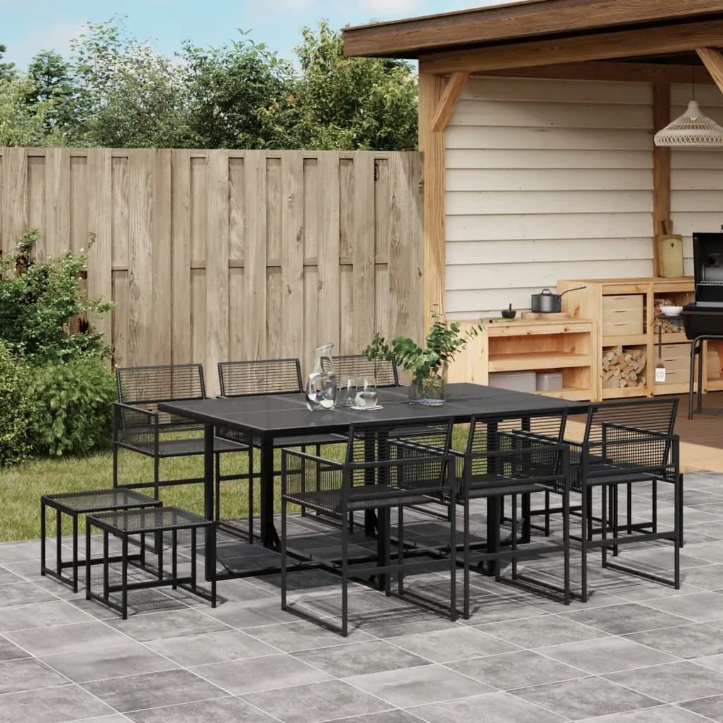 Set da pranzo da giardino 11 pz in polyrattan nero