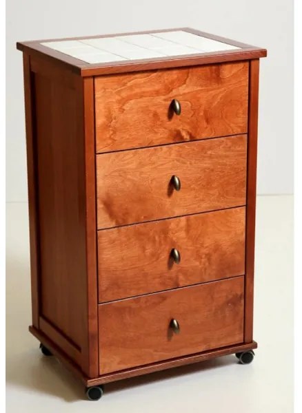 Carrello da cucina POKER con cassetti e piano in ceramica Ciliegio