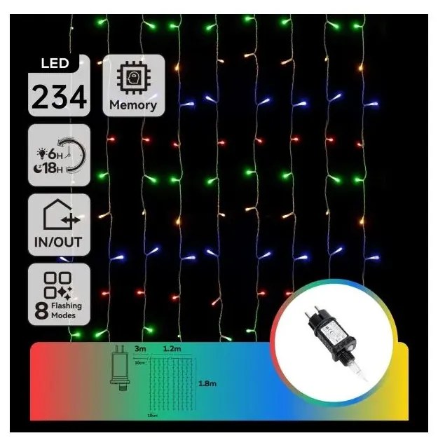 Aigostar - Catena luminosa natalizia da esterno a LED 234 LED/8 funzioni 1,2x1,8 m IP44 multicolore