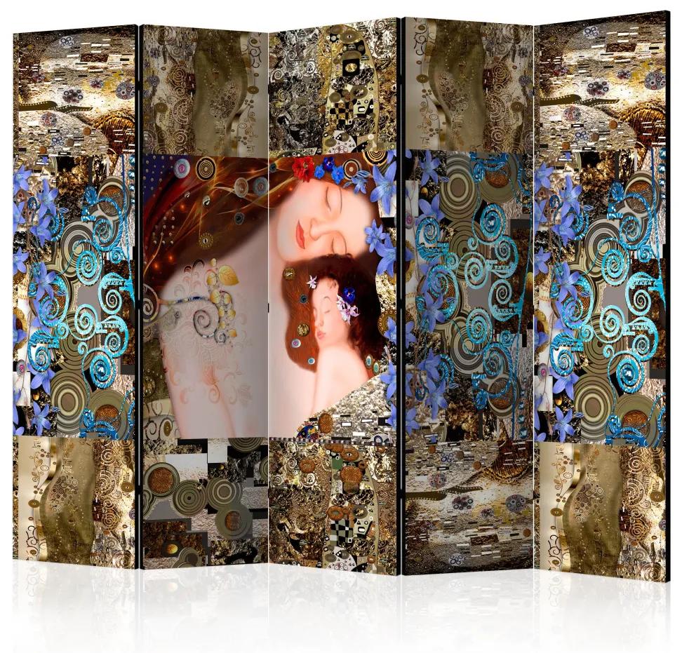 Paravento Abbraccio Materno II - astratta rappresentazione di persone in stile Gustav Klimt