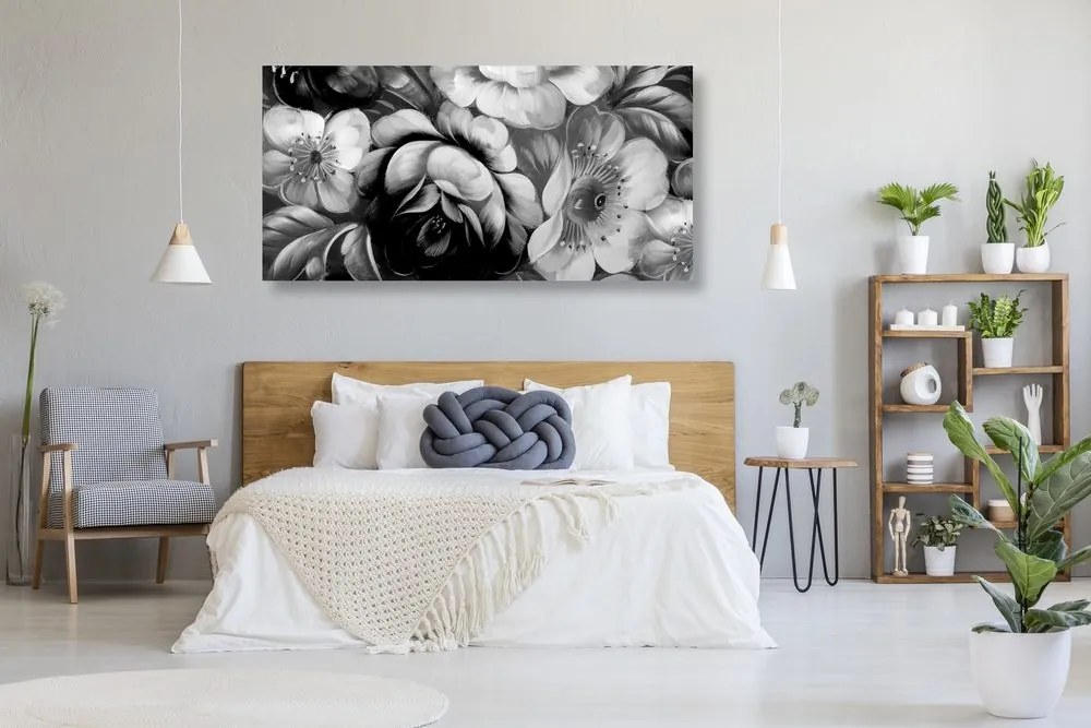 Quadro su tela – Mondo dei fiori in bianco e nero