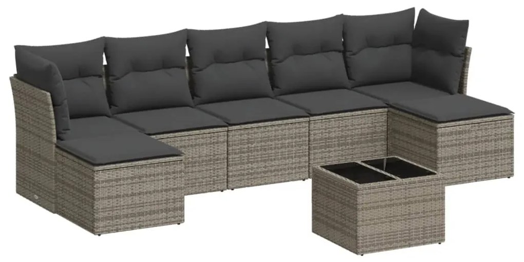 Set Divano da Giardino 8 pz con Cuscini Grigio in Polyrattan