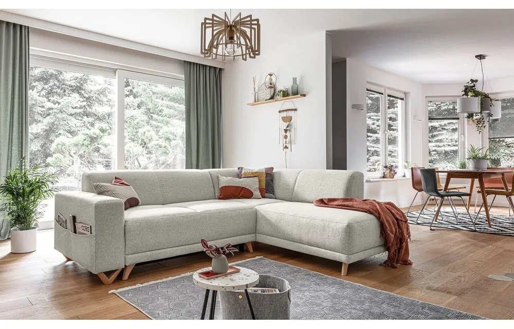 Divano angolare beige allungabile e con contenitore (penisola a destra/a L) Classy Sophie – Miuform