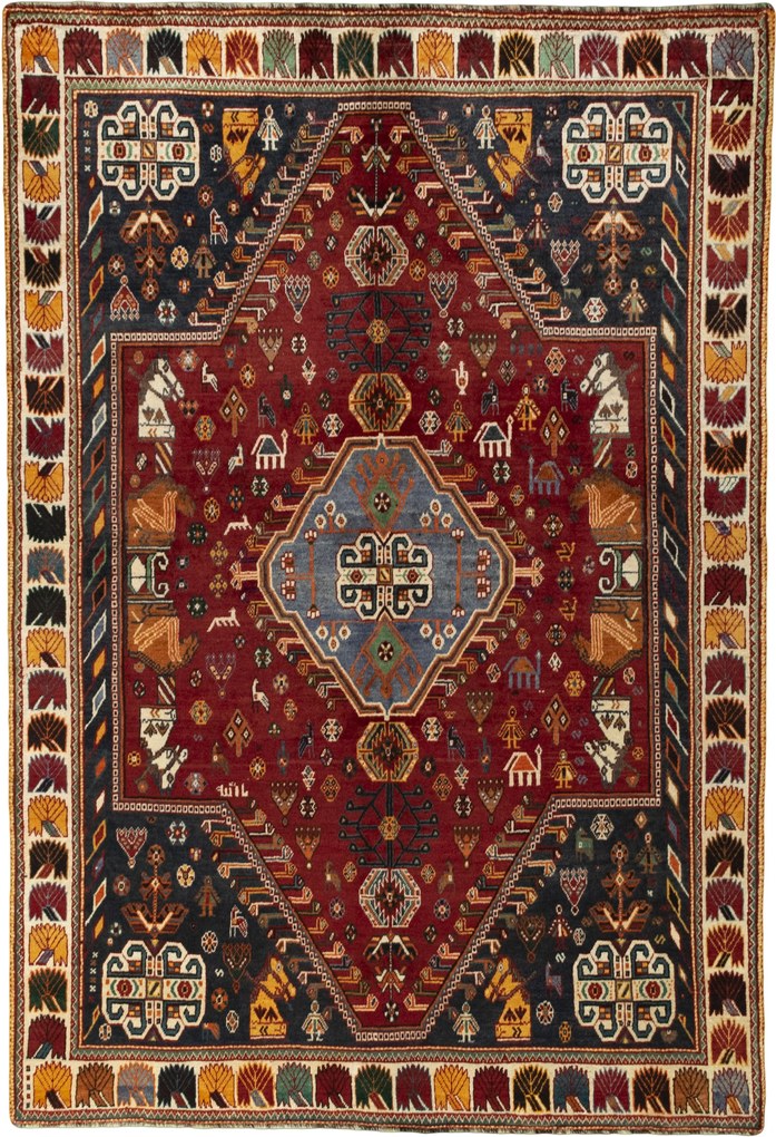Shiraz Tappeto 260x180 Rosso (Iran) Annodato A Mano