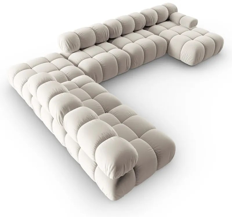 Divano angolare componibile beige (con penisola a sinistra/a U) con rivestimento in velluto Bellis – Micadoni