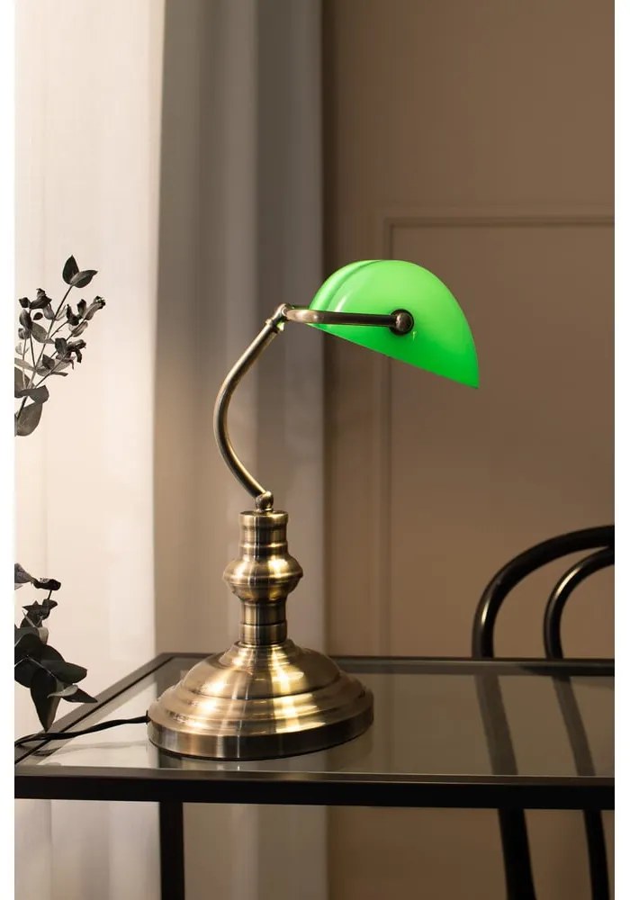 Lampada da tavolo in verde e ottone Bankers, altezza 42 cm - Markslöjd