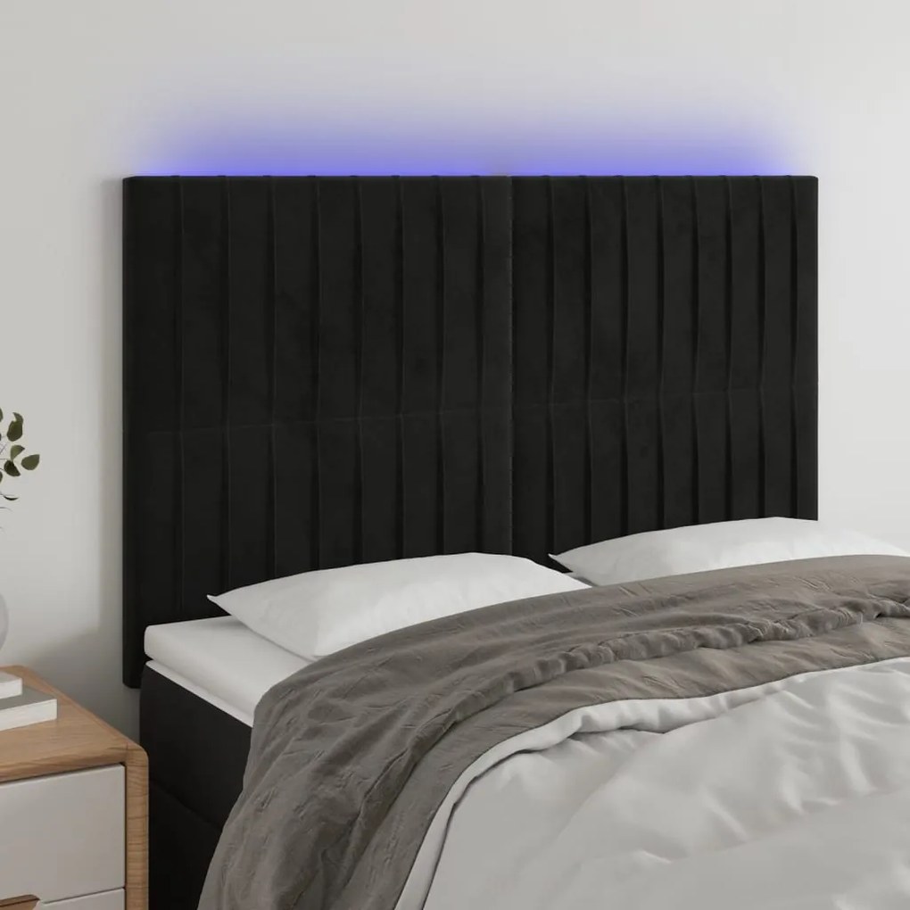 Testiera A Led Nera 144x5x118/128 Cm İn Velluto /