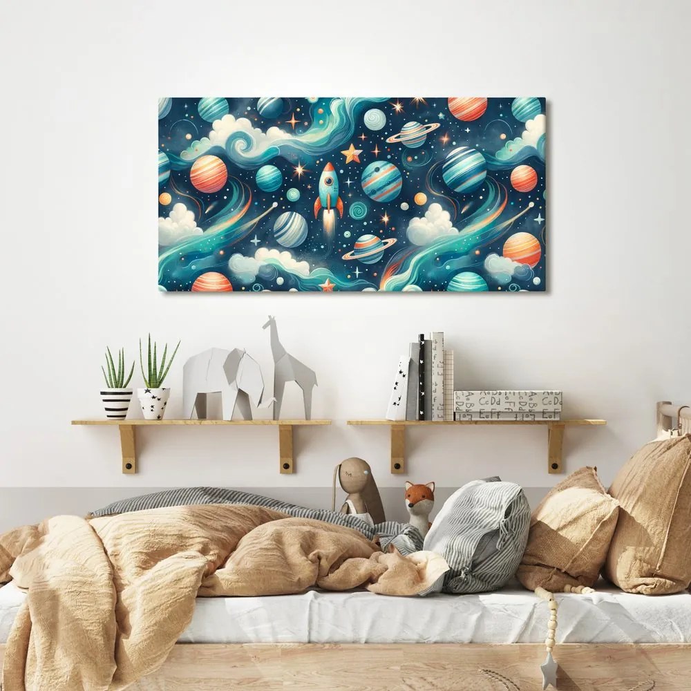 Quadro su tela – Razzo e pianeti nello spazio