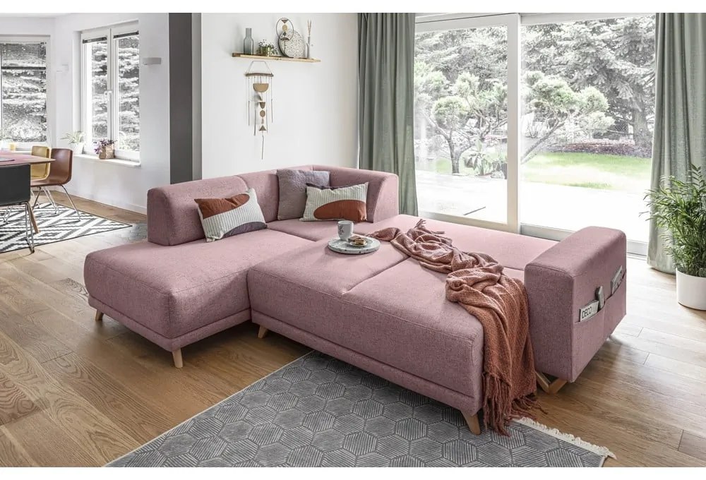 Divano angolare rosa allungabile e con contenitore (penisola a sinistra/a L) Classy Sophie – Miuform