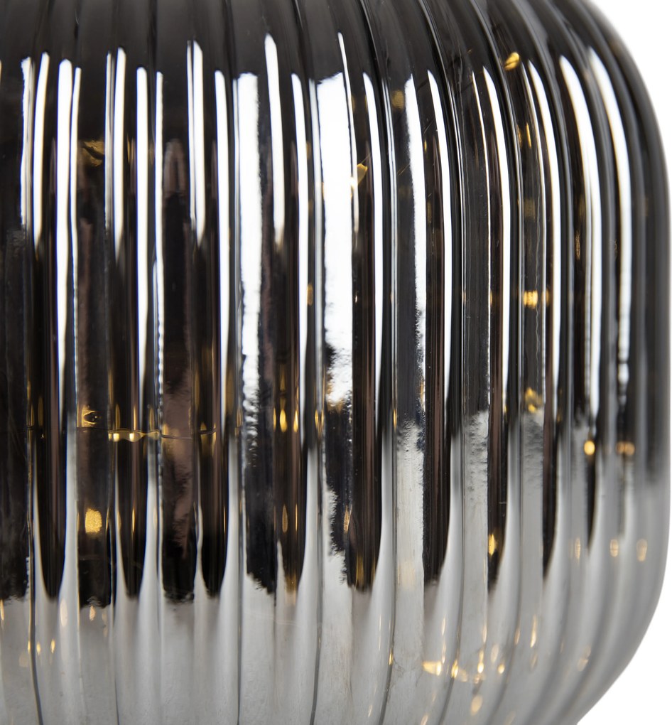 Lampada da tavolo Art Déco nera con vetro fumé e cavo E27 incluso - Karel