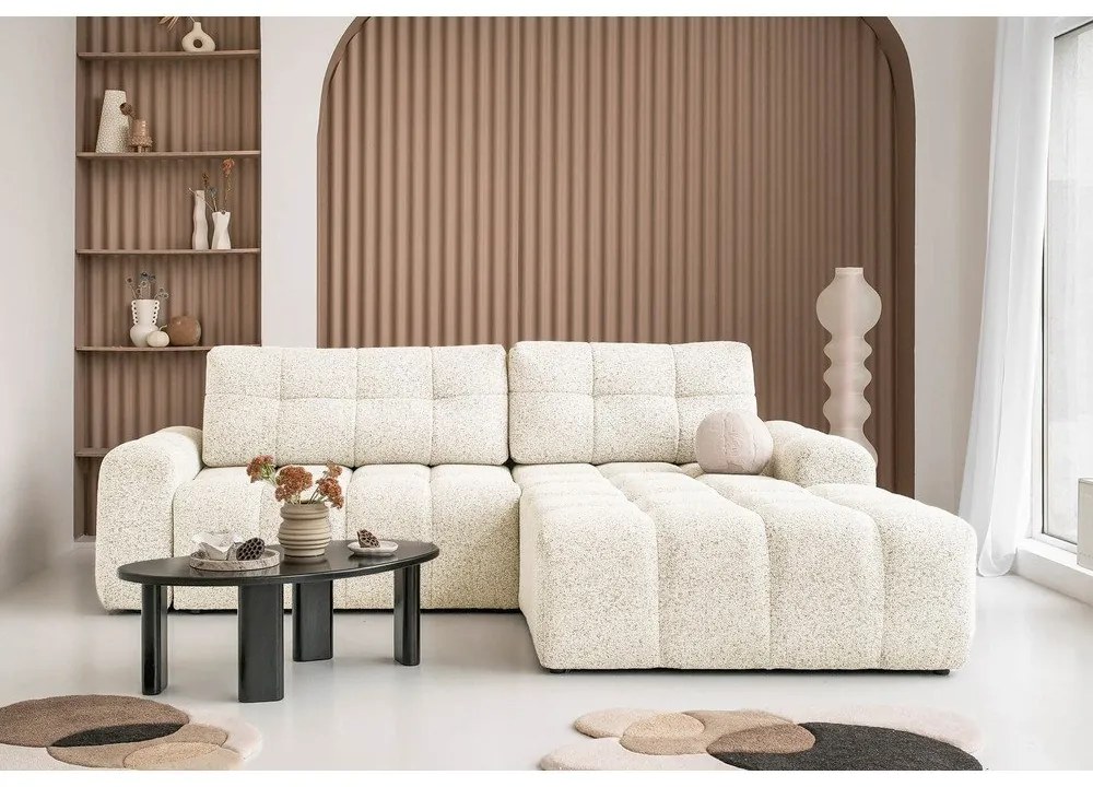 Divano angolare componibile color crema allungabile/con contenitore (con penisola a destra) Lulu – Miuform