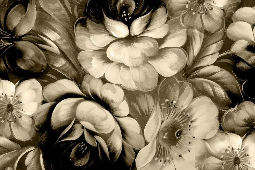 Quadro su tela – Mondo impressionista dei fiori in versione seppia