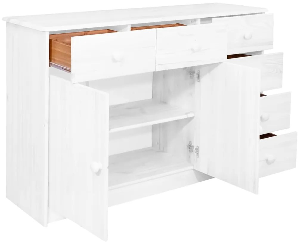 Credenza con 6 cassetti 113x35x73 cm in pino massello bianco