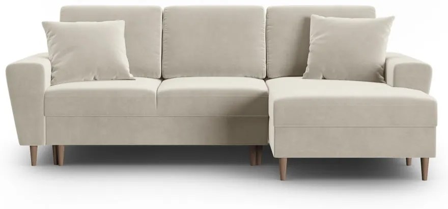 Divano angolare beige allungabile e con contenitore (con penisola a destra/con chaise lounge) con rivestimento in velluto Kyoto – Cosmopolitan Design